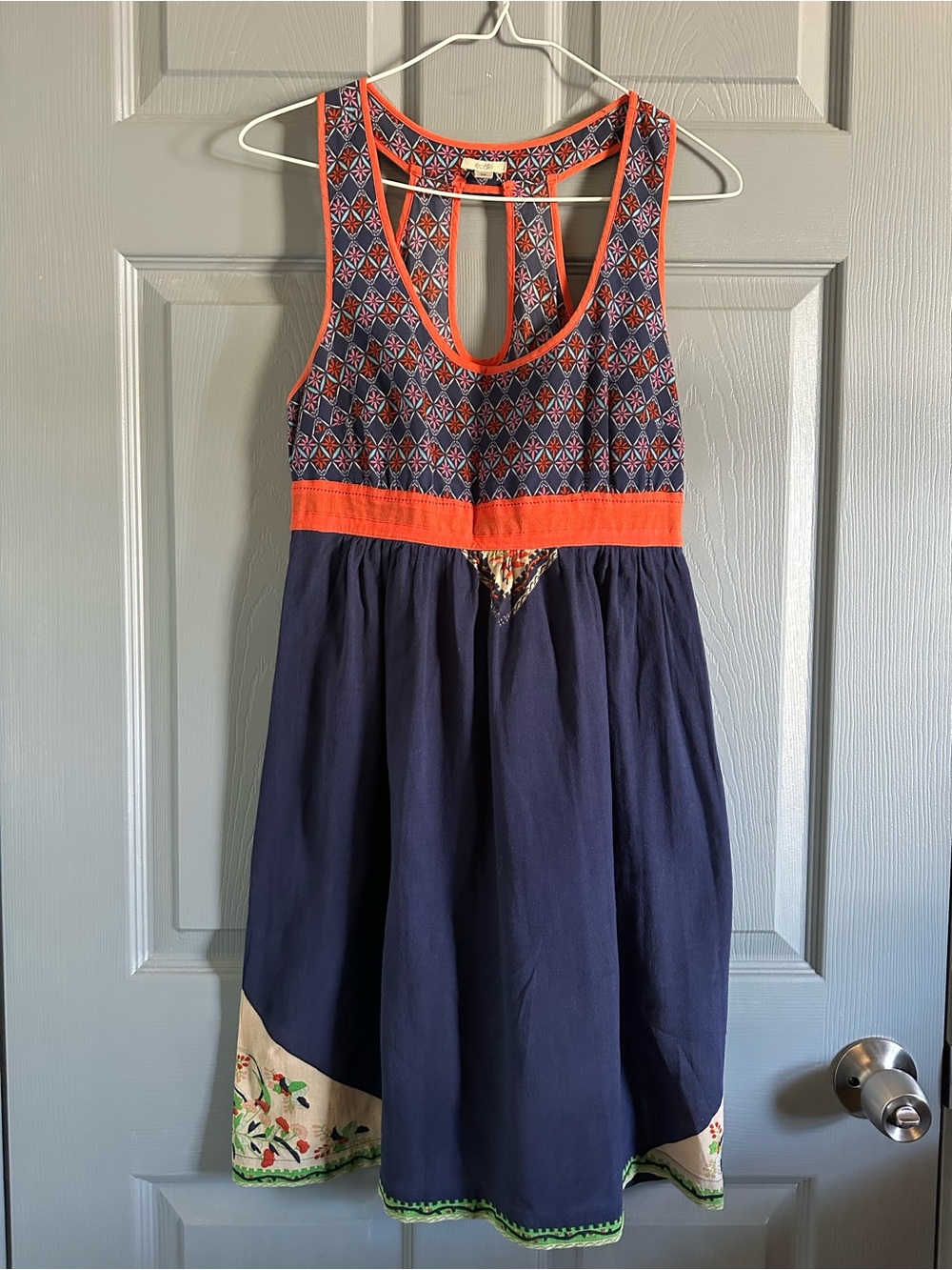 Urban Outfitters Ecote Boho Navy Floral Geometric Dress Open Back Pockets Size M